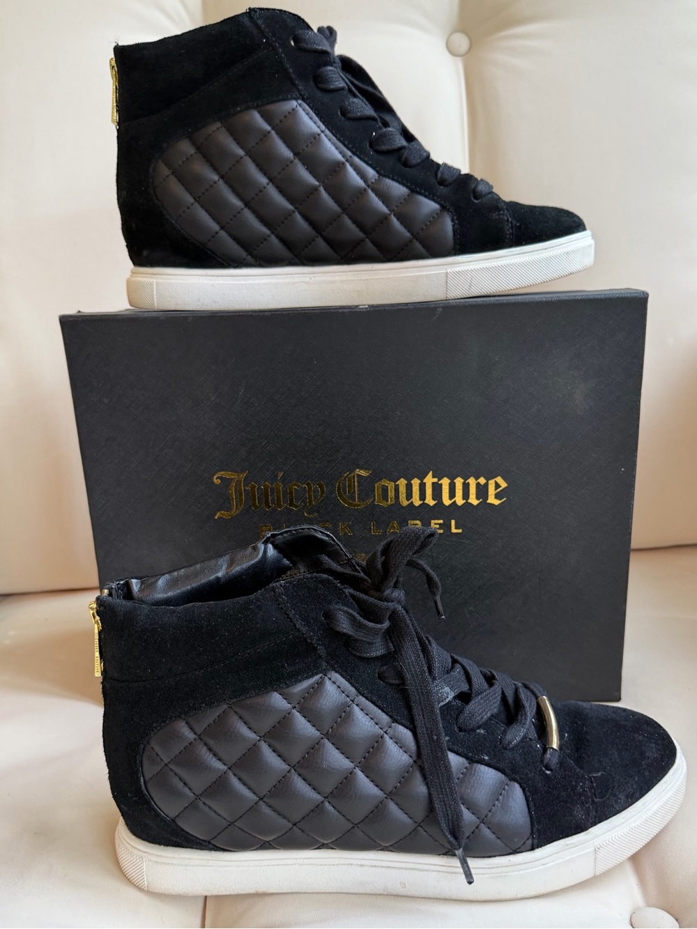 Juicy Couture Black Suede High-Top Sneakers with Gold Accent